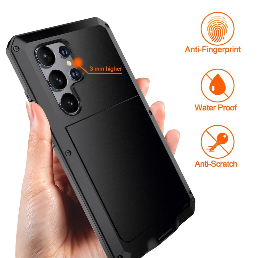 Heavy Duty Samsung Galaxy S24 Ultra Case Rugged Metal with Built-In Glass Screen Protector – Military-Grade Shockproof Dustproof Drop Protection Hard Cover, Compatible with Galaxy S23 Ultra S-Pen