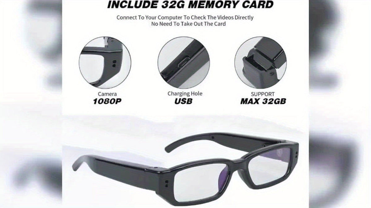 Camera Glasses 1080P HD Spy Hidden Wearable Video Recorder – TF Card 32GB/64GB, No Driver Plug & Play USB, Hands-Free POV Recording for Sports Outdoor Meeting Travel | Unique Tech Gift for Men