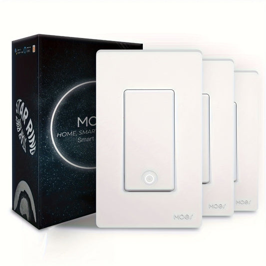MOES Smart Light Switch 3-Pack – Single Pole & 3-Way WiFi Wall Switch, Works with Alexa & Google Home, Smart Life App Remote Control, No Hub Required, Neutral Wire Required