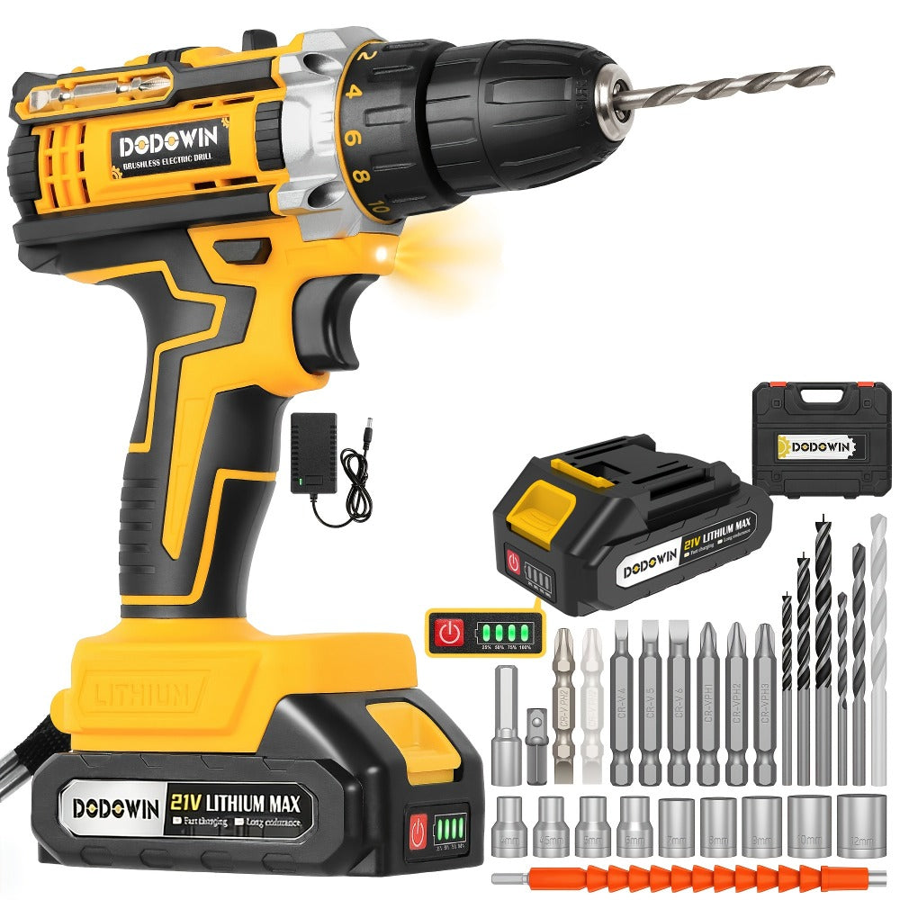 Cordless Impact Drill Set 12V / 21V Electric Drill Kit – 45Nm Torque, 2-Speed, Keyless Chuck, LED Light, Battery & Charger Included, Up to 115pcs Accessories for Home Repair, DIY & Construction