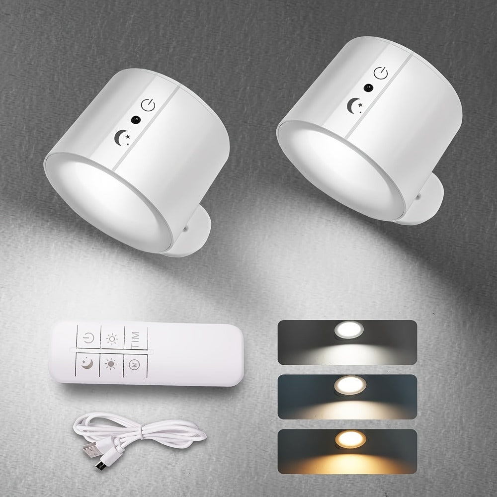 Rechargeable Wall Sconce LED Reading Light - GVTCO Magnetic 360° Rotation Wall Lamp with Remote Control, 3 Color Temperatures, Dimmable, 1200mAh Battery, USB-C Charging for Bedroom, Bedside & Hallway