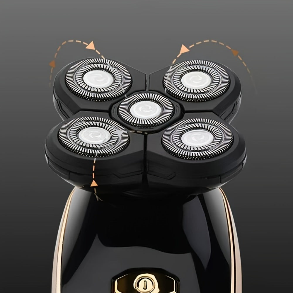 5-in-1 Electric Shaver Kit for Men Wet Dry Rotary Shaver — Bald Head Beard Nose Ear Trimmer with Digital Display, Cordless Rechargeable with Travel Bag & Cleaning Brush