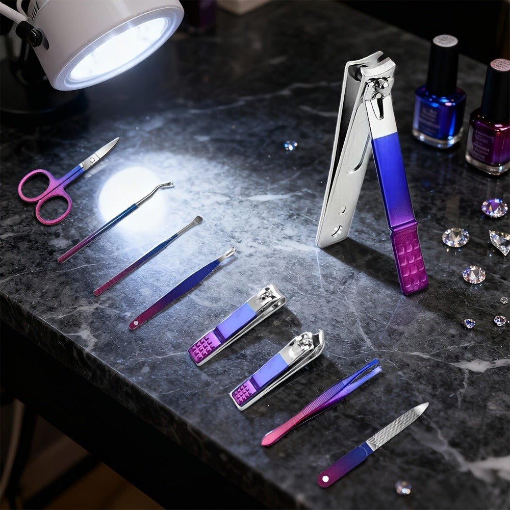 Manicure Set 9 18 30 60pcs Professional Nail Clipper Pedicure Kit Portable Travel Grooming Tools — Cuticle Trimmer Nail File Nail Care Gift Set for Women Girls, Gradient Pink Black Green
