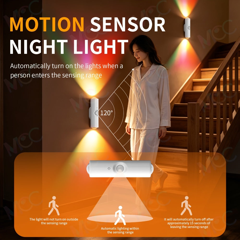LED Magnetic Night Light Dual Voice & Motion Sensor – 9 Colors Dimmable, 665mAh Battery, Drill-Free Magnetic Install for Hallway, Bedside & Storage Room Ambient Lighting