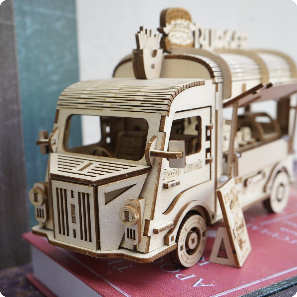 Basswood Food Truck Model Kit, DIY 3D Puzzle for Desk Display