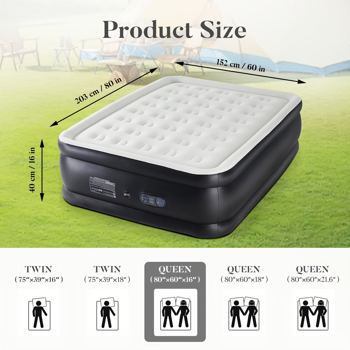 Inflatable Air Mattress with Built-In Pump 16"/18"/21" Thick – 660 LBS Capacity Double Height Blow-Up Airbed with Non-Slip Bottom, Twin & Queen Sizes for Camping, Home & Guest Use