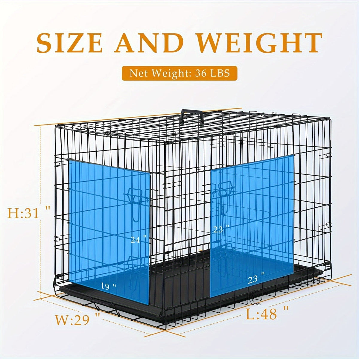 Dog Crate Double Door Folding Metal Cage with Divider & Leak-Proof Tray – 42 & 48 Inch Wire Kennel for Puppies, Medium & Large Dogs, Portable Indoor Outdoor Pet Crate, 3 Colors