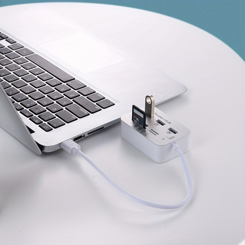 7-in-1 USB C Hub with SD TF MS M2 Memory Card Reader Adapter – 3 & 4 Port USB 3.0 Extender for PC, Laptop, MacBook, Mouse, Keyboard, Flash Drive, MMC