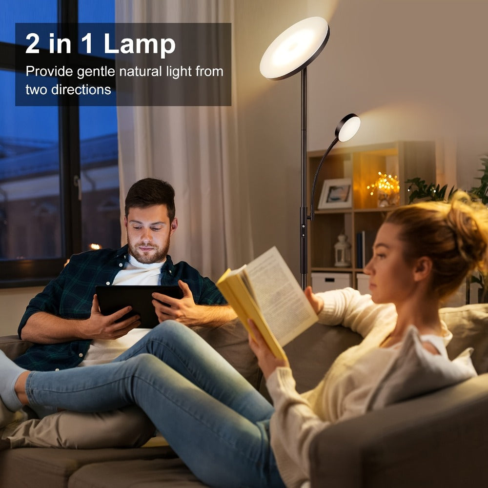 LED Floor Lamp with Reading Light – 27W 2300LM Dimmable Torchiere Standing Lamp, 4 Color Temperatures, Remote & Touch Control, Metal Base for Living Room Bedroom Home Office (Black/White)