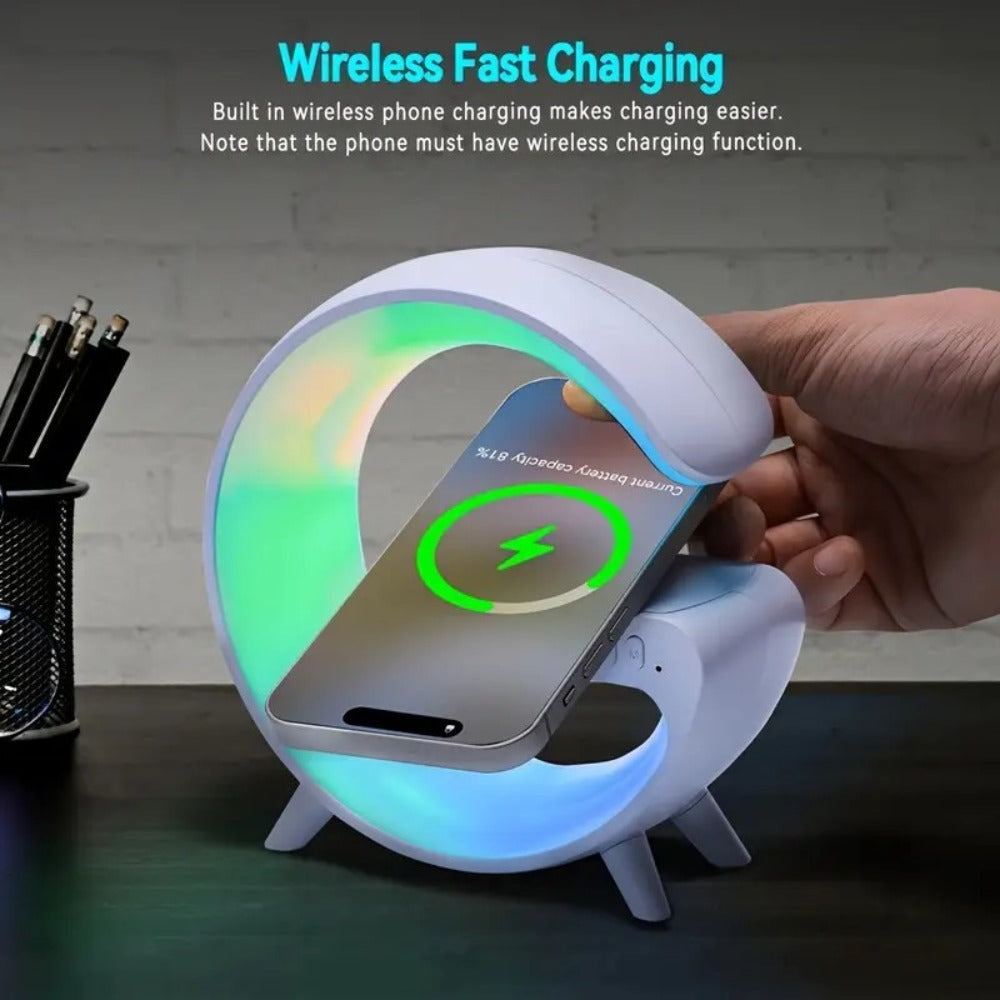 Wireless Speaker Sunrise Alarm Clock RGB Rhythm Night Light with Fast Wireless Charging | Portable Bluetooth Speaker Wake-Up Lamp for Bedroom Bedside Gift for All Phones