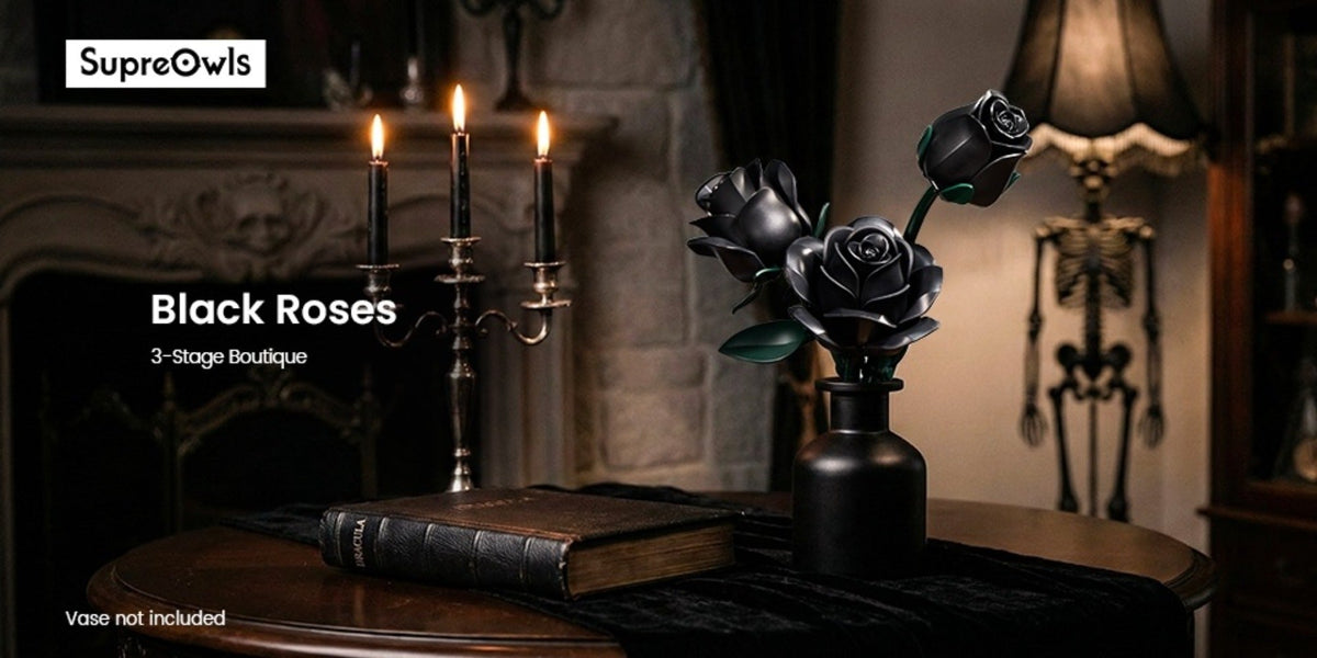 Black Rose Building Block Set, 152-Piece Gothic Flower Model