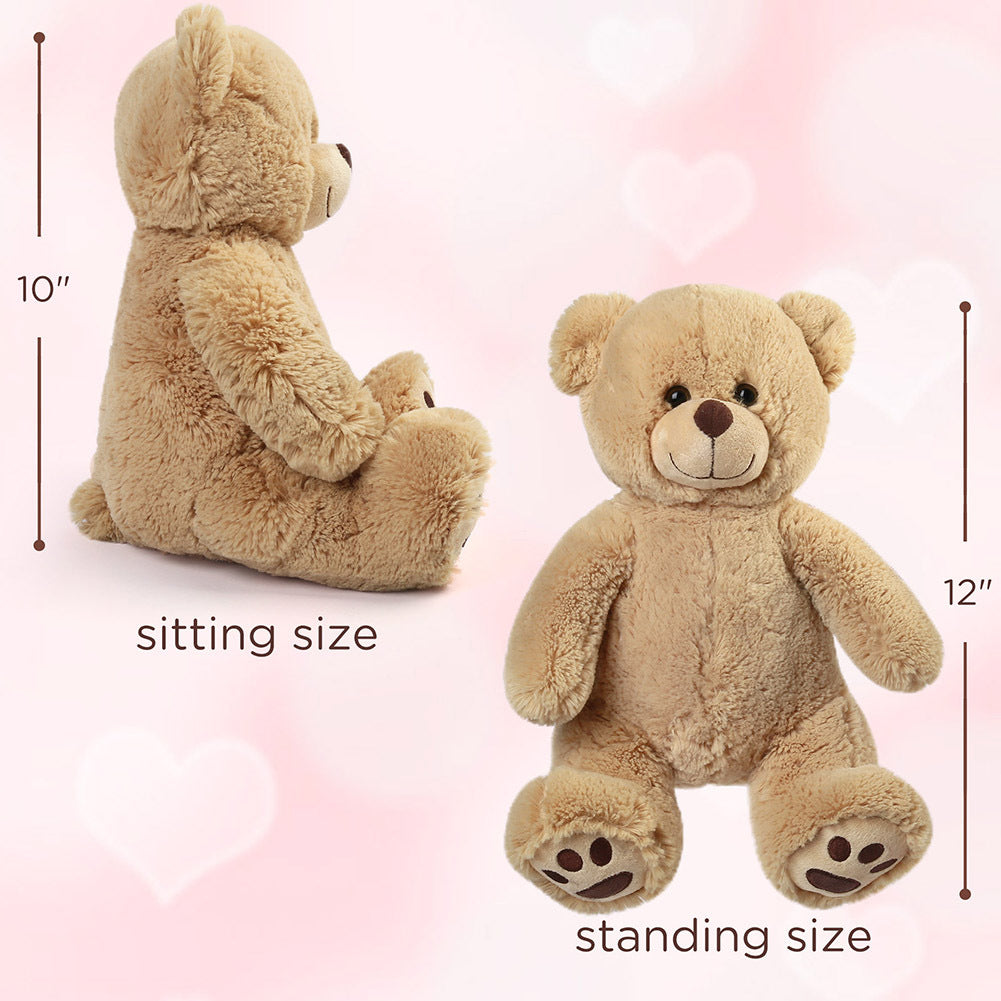 Teddy Bear Stuffed Animal 12 Inch Brown Soft Plush Huggable Classic Bear Toy Safety Eyes Cuddly Plushie Birthday Christmas Gift for Kids Toddlers Boys Girls