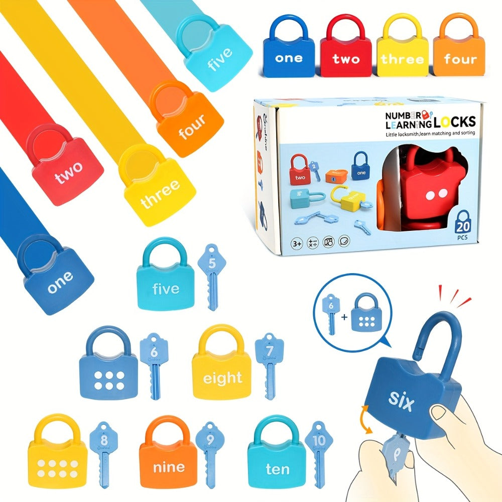 Preschool Math Lock and Key Counting Toy 10 Sets — Number Recognition Manipulative for Kids Ages 3-5, Color-Coded Kindergarten Math Activity, Montessori Hands-On Learning Toy, Birthday Christmas Gift
