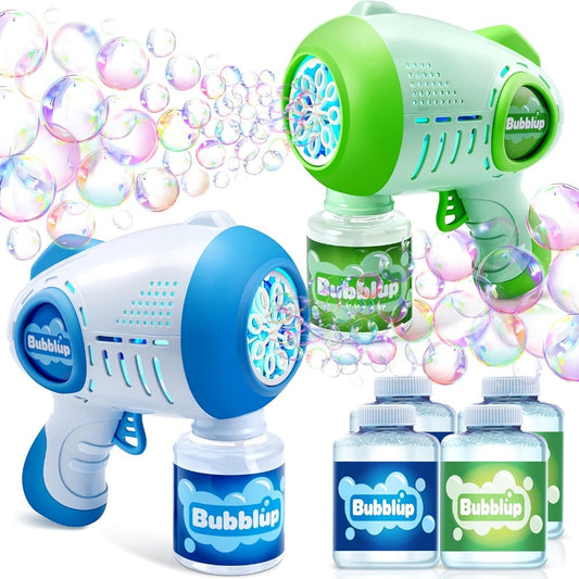LED Bubble Gun 2-Pack with 4 Solution Bottles, 10 Outlets per Gun