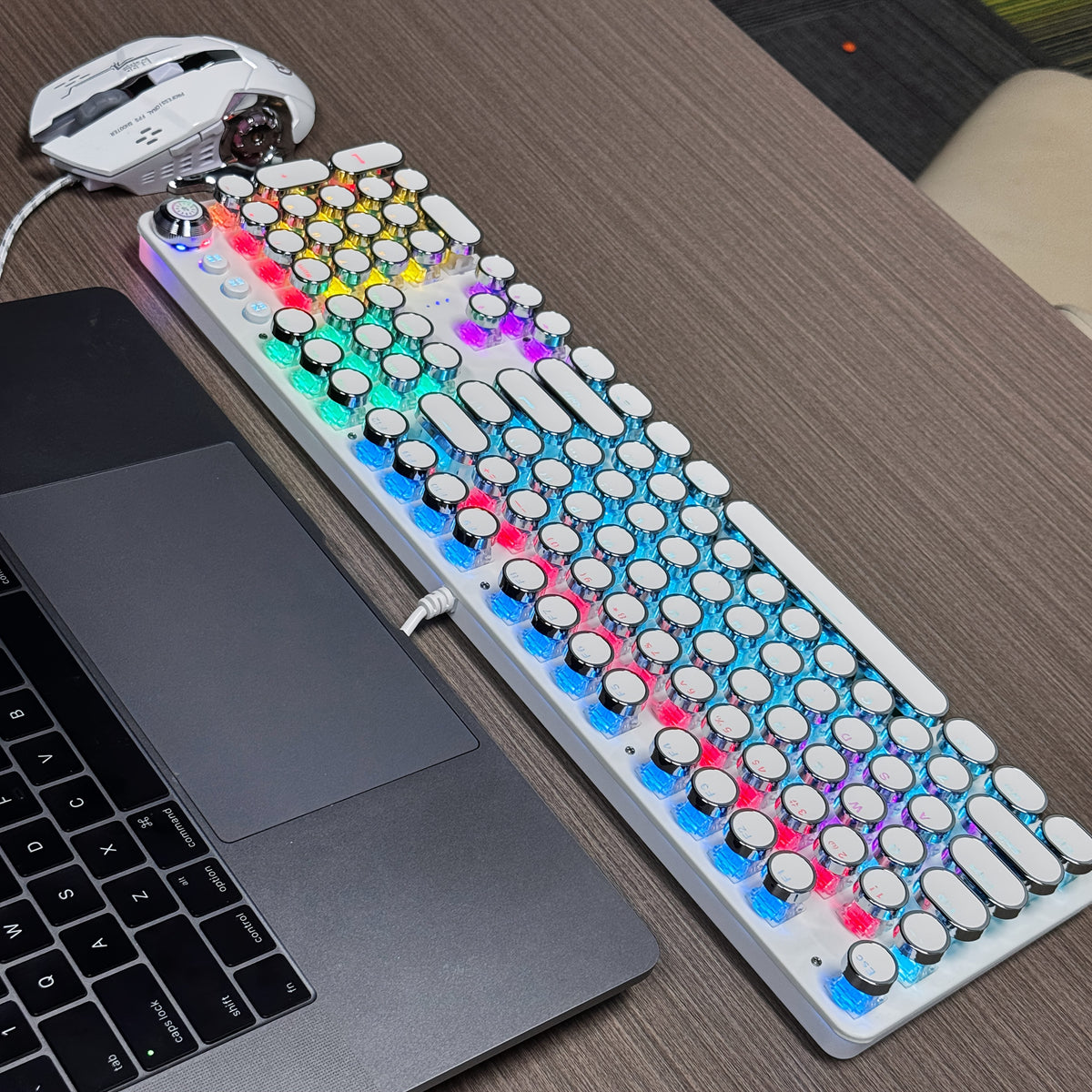 Hot-Swappable Mechanical Keyboard and Mouse Combo 34 Lighting Effects True Mechanical Blue Switches Retro Style USB Wired Aesthetic Gaming Set for Desktop Laptop Windows Mac Gift for Boyfriend Girlfriend