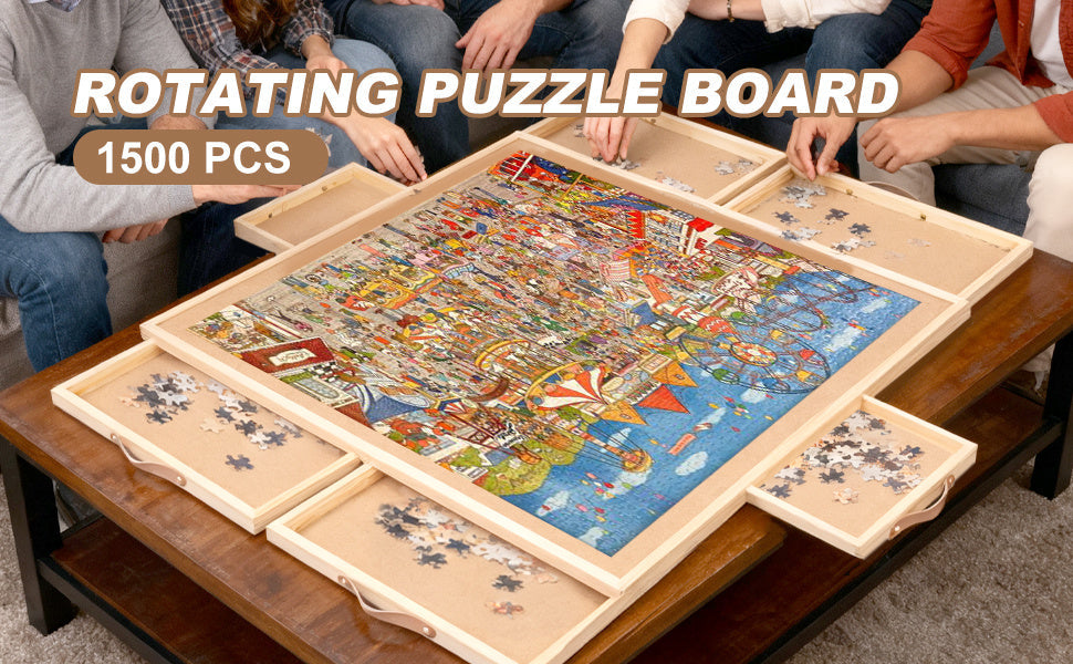 Rotating Jigsaw Puzzle Table, 35 x 27 Inches with Drawers and Dust Cover