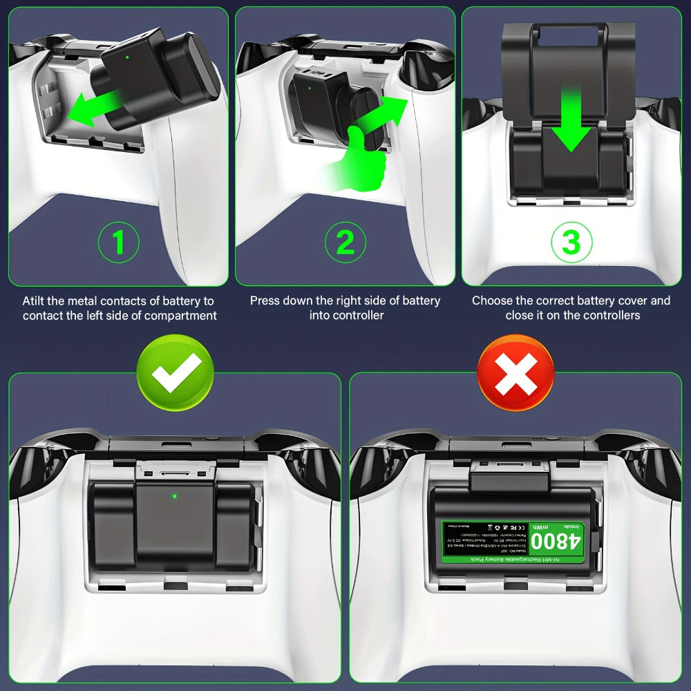 Xbox Controller Charging Station with 2-Pack 4800mWh Rechargeable Batteries & 4 Battery Covers for Xbox Series X|S, Xbox One S/X/Elite – Dual Charging Dock for Xbox Controllers