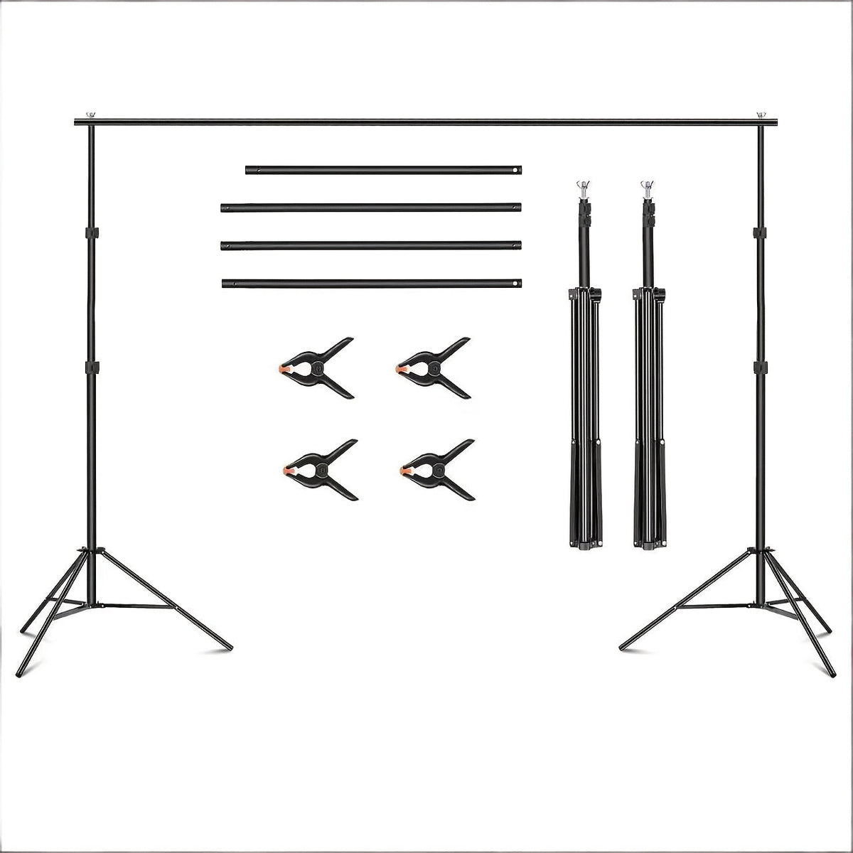 Backdrop Stand 10x7Ft Adjustable Photo Studio Background Support Kit with 4 Crossbars 4 Clamps Carry Bag for Parties Events Weddings Decoration Photography SH