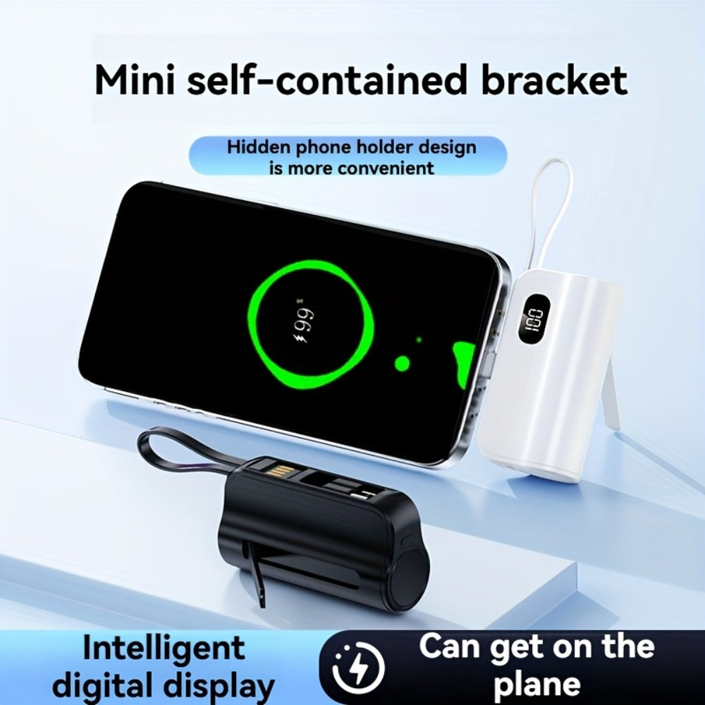 6000mAh 3-in-1 Mini Power Bank with Built-In USB-C & Lightning Cables, 22.5W Fast Charging Portable Charger LCD Display & Phone Stand, Compatible with iPhone Android USB-C Devices – Light Pink Black 2026