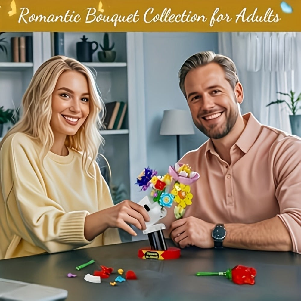 DIY Flower Bouquet Building Set with Display Stand, Multicolor