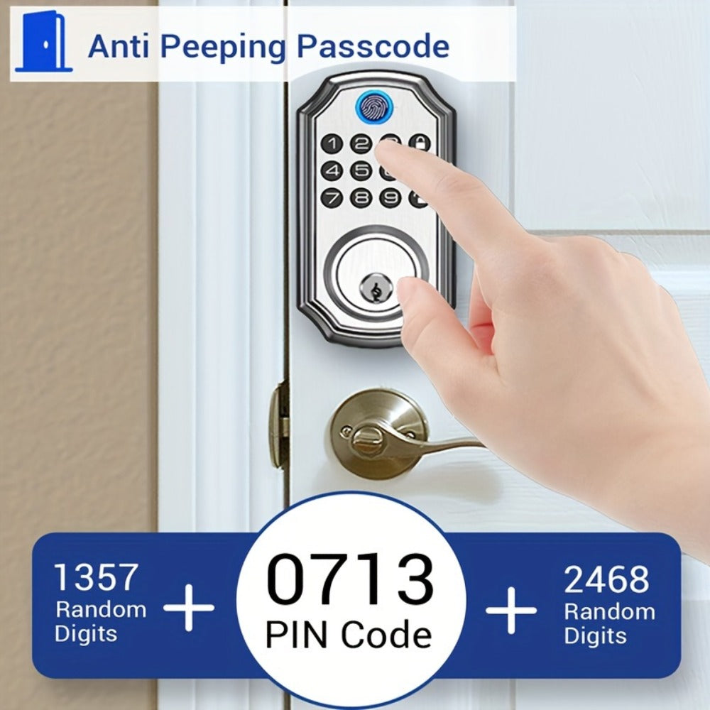 Voice Guided Keypad Deadbolt with Fingerprint, PIN, One-Time Visitor Code & Key, Backlit Keypad, Auto Lock, Long Battery Life, 15-Min DIY Install, Stainless Steel Front Door Lock for Home Airbnb
