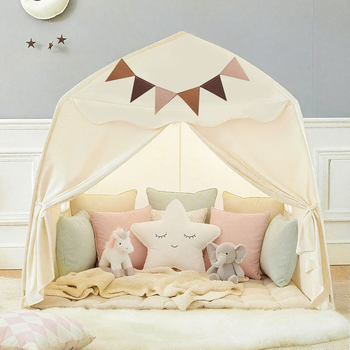 Kids Play Tent with Foldable Design in Beige, Pink, Green, Brown or Cream
