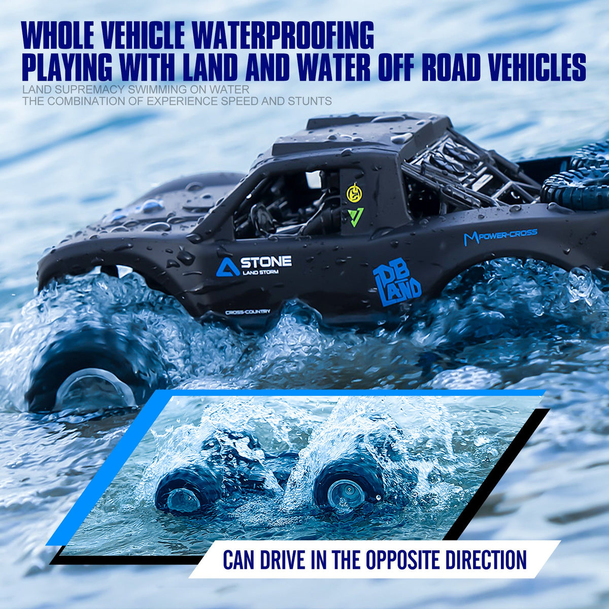 Amphibious RC Car 1:16 Scale 4WD, Waterproof Monster Truck or Pickup, 2 Batteries