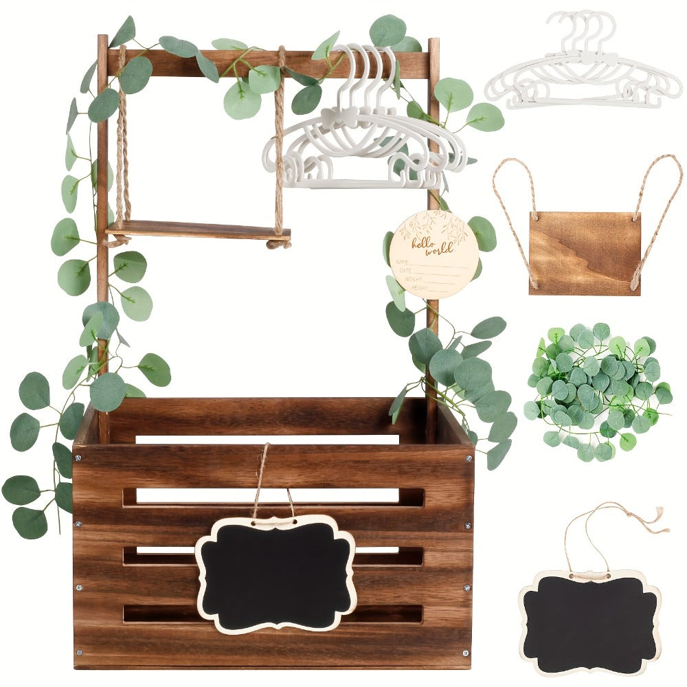 Wooden Gift Crate Basket with Handle and Garland Large Storage Organizer Baby Shower Pregnancy Announcement Christmas Party Decor Housewarming Gift