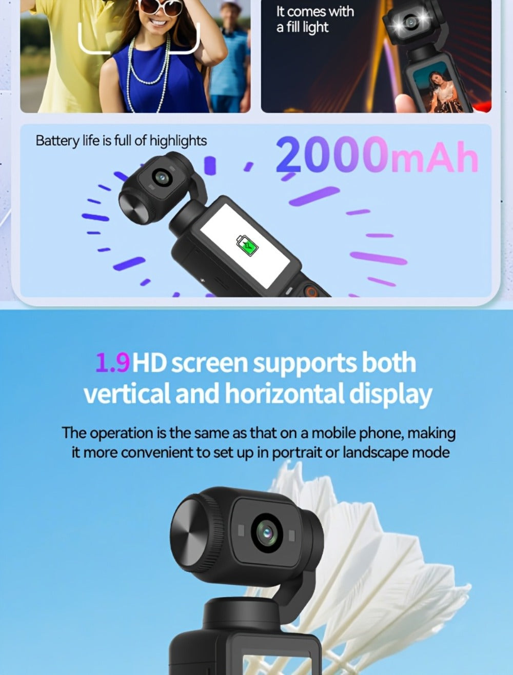 UHD Pocket Camera with 180° Rotating 1.9" Screen, 2000mAh Battery, Webcam Function, USB-C Charging, 32GB Memory Card Included, Mini Compact Camera for Outdoor Sports Cycling Travel Vlogging