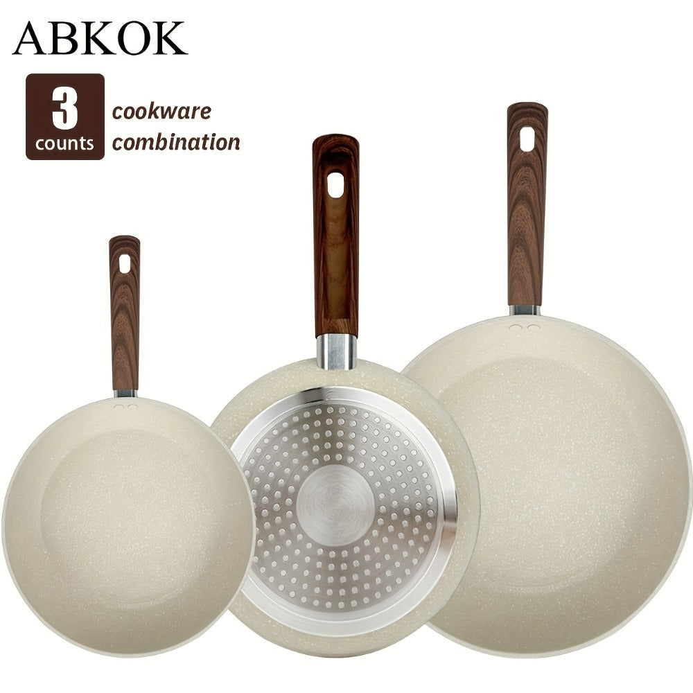 Non-Stick Frying Pan Set 3-Piece 7 9.5 11 Inch – Dishwasher Safe Skillet Set with Insulated Handle | Induction Compatible Home Kitchen Pans in Beige Grey & Black | Durable Even-Heating Cookware