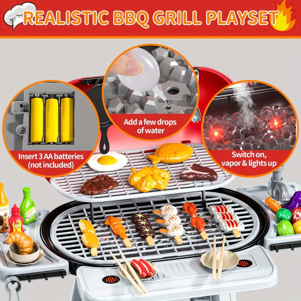 Kids BBQ Grill Playset with Two-Tier Design, Toy Food & Water Tap