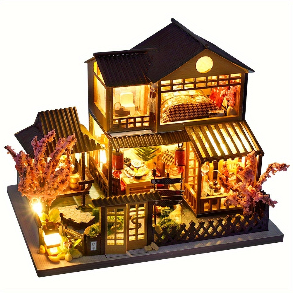 Sakura Garden Villa DIY Miniature House Kit, Wooden Cherry Blossom Scene
