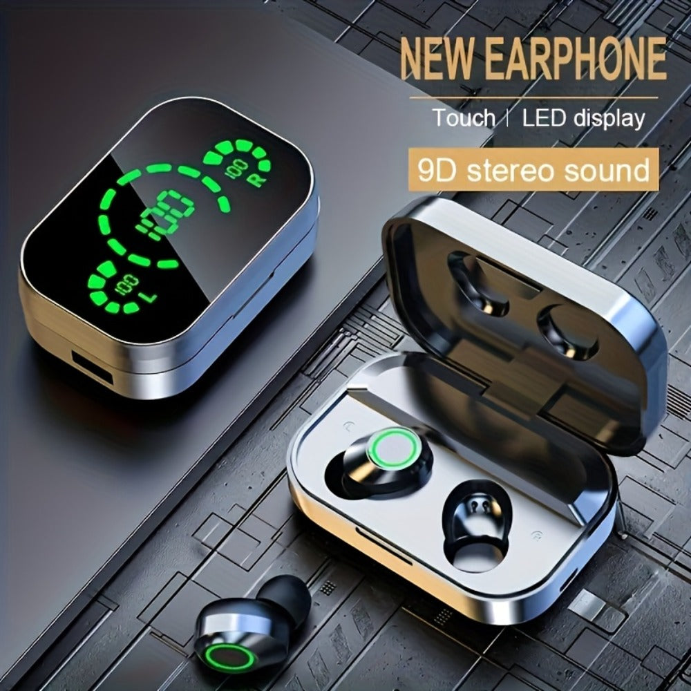 YD03 Digital Display Charging Case Wireless Earbuds, IPX4 Waterproof HD Stereo Touch Control Type-C, Comfortable In-Ear Sport Earphones for Sports Music Gaming Work iPhone Android