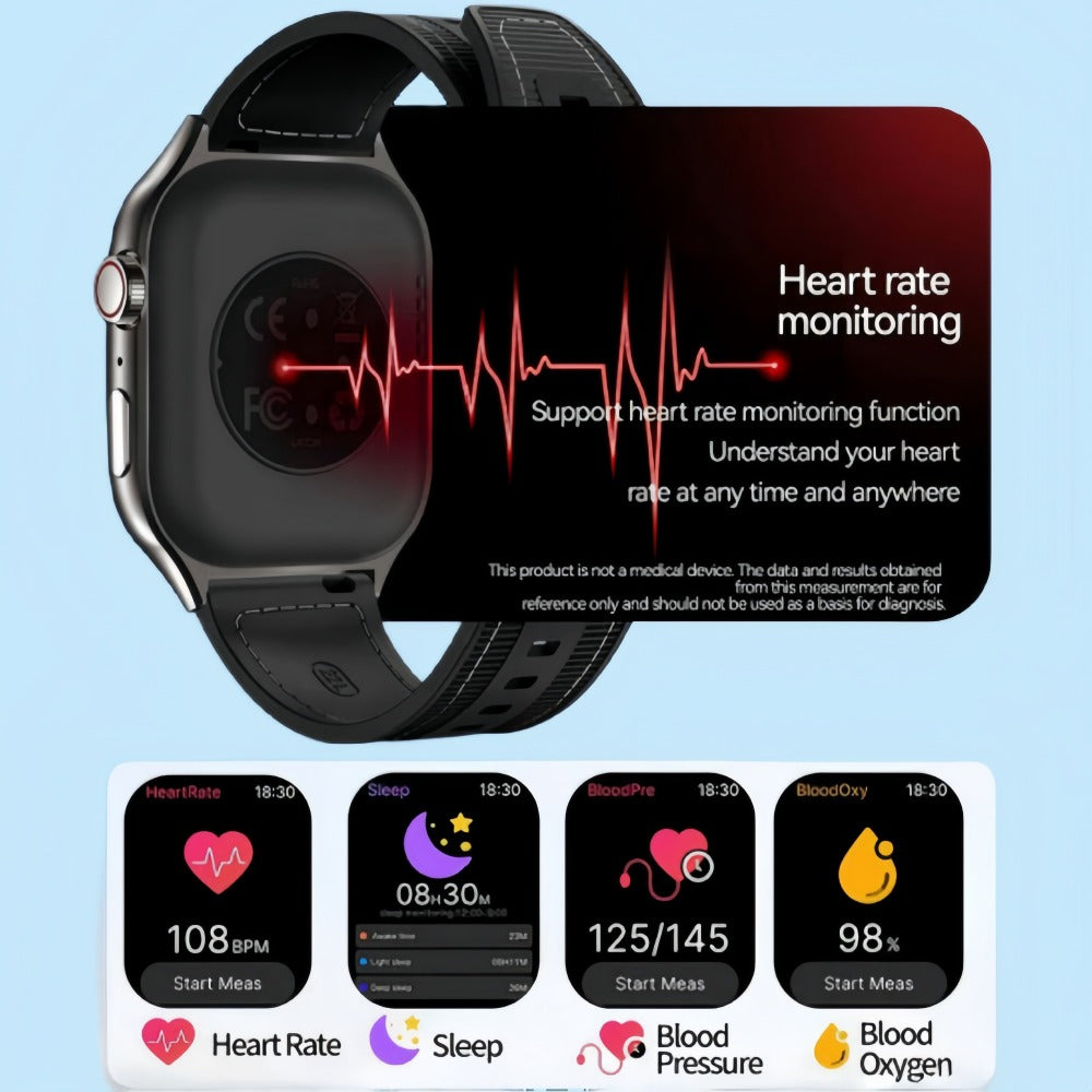 Ultra-Thin Curved Screen Smart Watch with Music Control & SMS Notifications – 2.01" Slim Lightweight Design Call Reminders Health Monitoring Compatible with Android iPhone Unisex Gift for Men Women