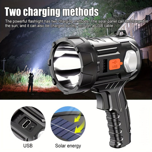 LED Searchlight with Solar and USB Charging, ABS Body, 1-, 2- or 4-Pack