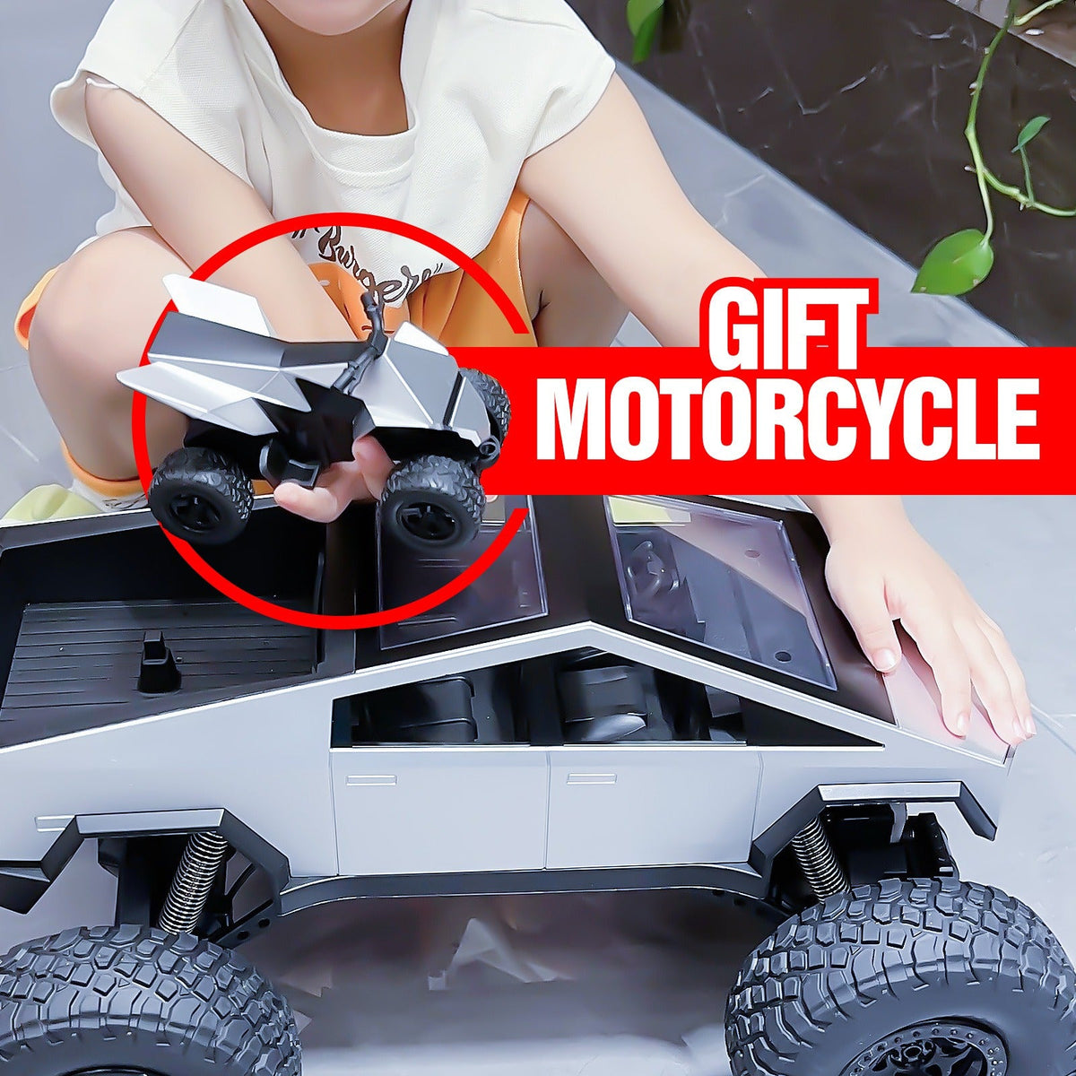 18.1-Inch 4WD RC Monster Truck with Mini RC Motorcycle, All-Terrain