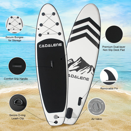 Double-Layer PVC SUP Board 10ft x 33'' Drop-Stitch Inflatable Paddle Board 12-15PSI EVA Deck 3 Fins Full Accessories Kit for Yoga Fishing Surfing Adults