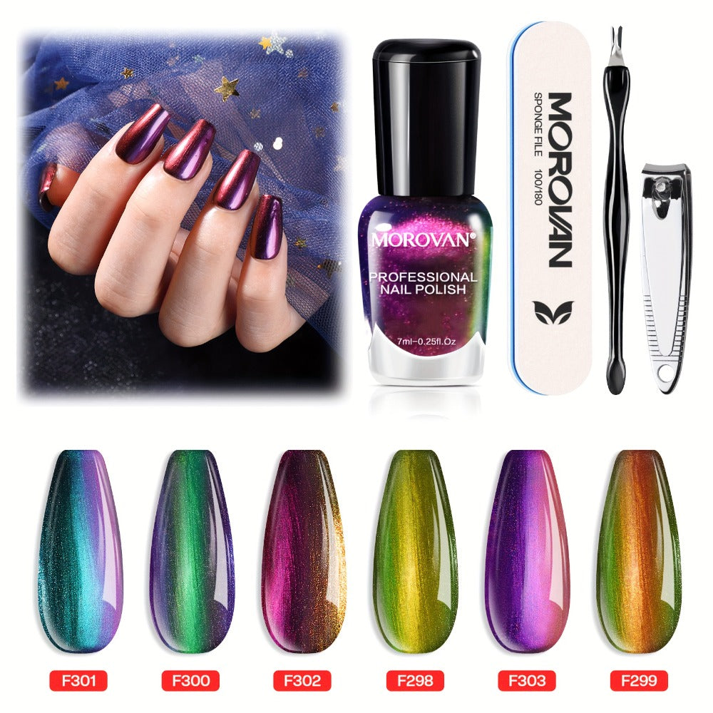 Holographic Nail Polish Set 6pcs Air Dry No UV Lamp – Metallic Glitter Rainbow Shimmer Lacquer 0.25oz, Finger & Toenail Polish Kit, Nail Art Gift Set for Women Girls by Morovan