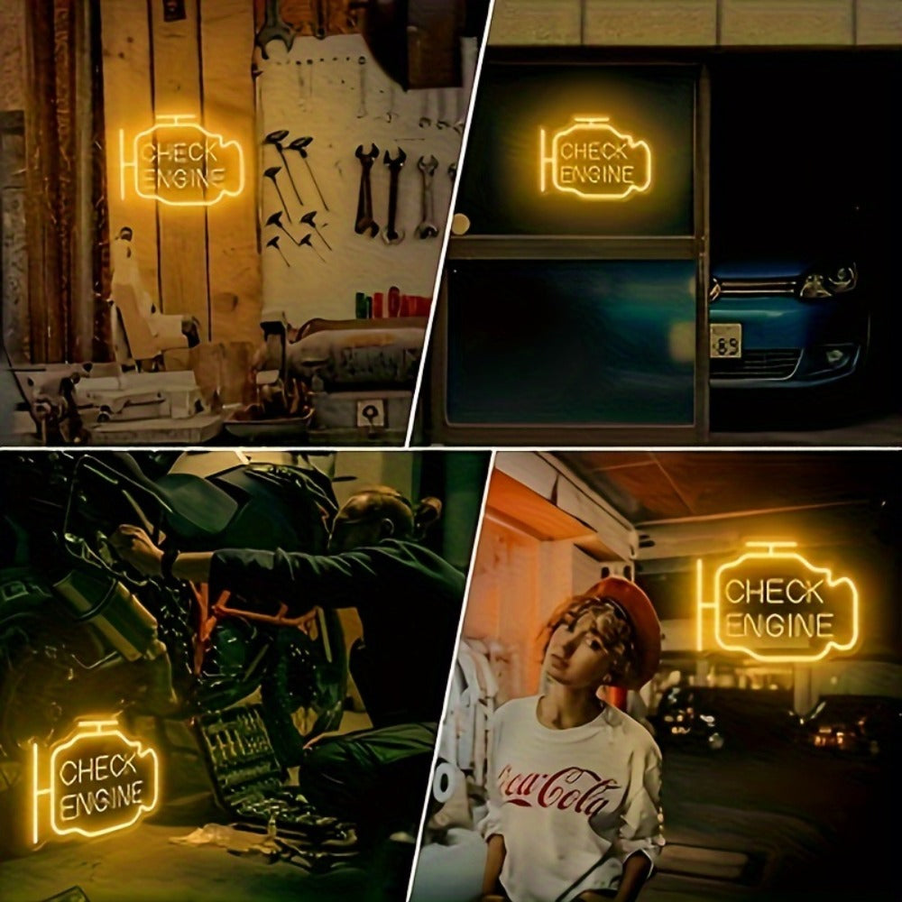 Neon Sign Check Engine LED – Funny Car-Themed Wall Mounted Light for Bedroom, Garage, Wedding, Engagement Party & Home Decor, Multipurpose Decorative Neon Lamp