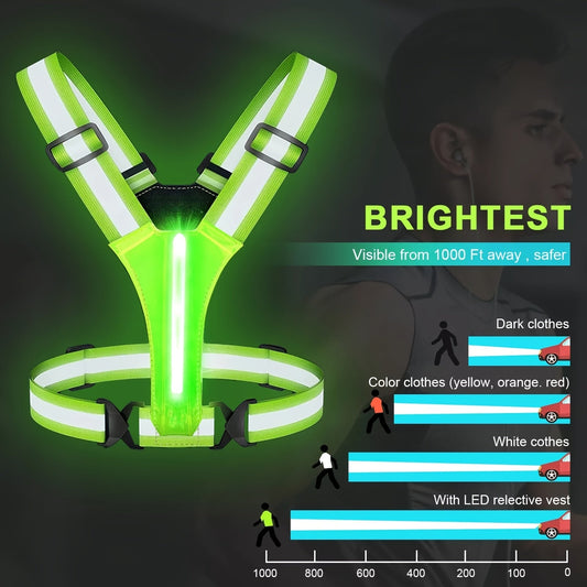 Reflective Running Vest with 3 LED Modes and Adjustable Straps, Green, 1 Piece