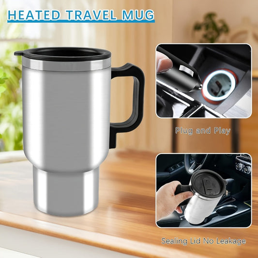 Car Travel Heating Cup, 12V, Stainless Steel Beverage Warmer with Auto Shut-Off
