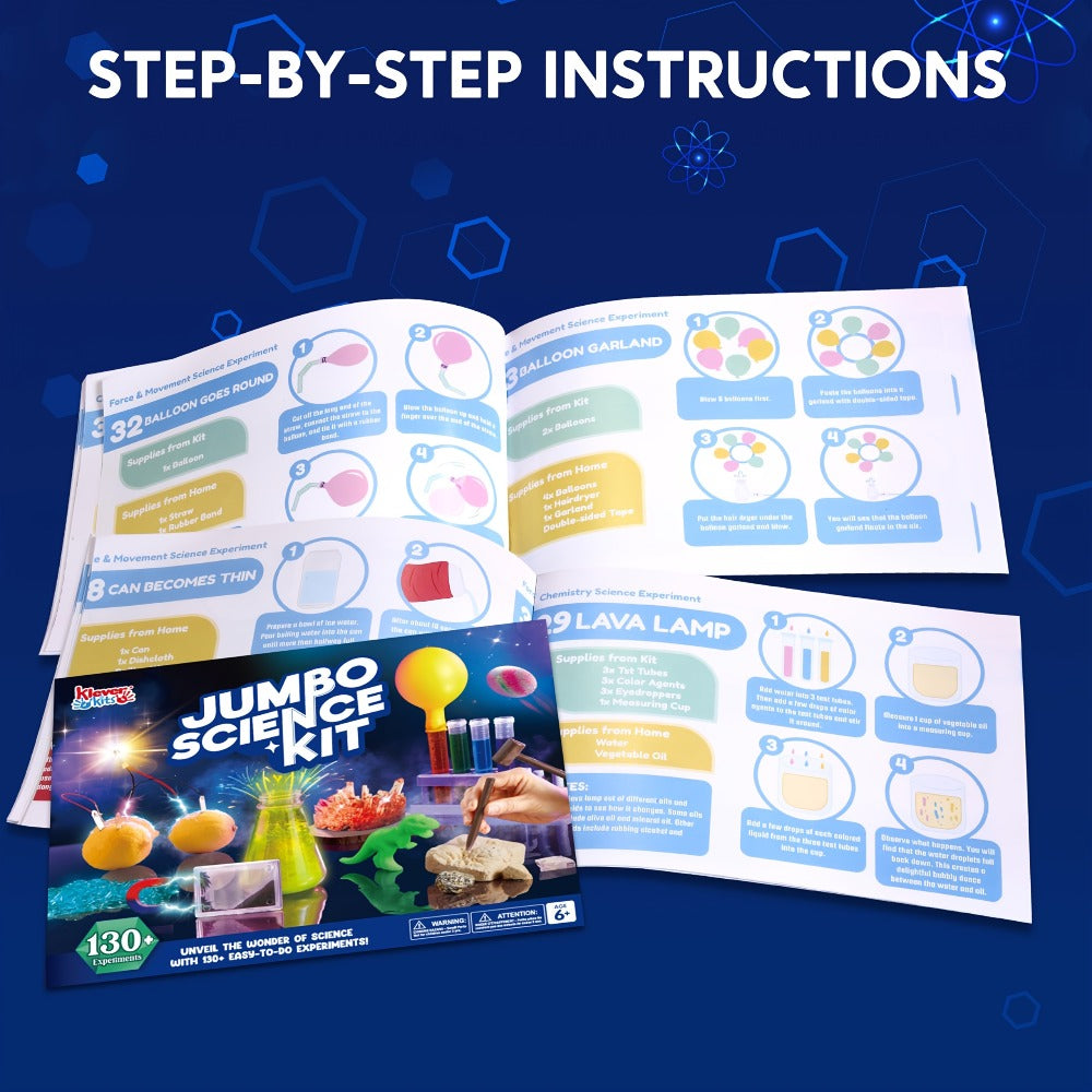 Jumbo Science Kit for Kids 130+ Experiments – STEM Chemistry Set with Crystal Growing Glowing Bulb Fossil Dig Soap Making, Hands-On Science Experiment Gift for Boys Girls Ages 6-12 Birthday Christmas