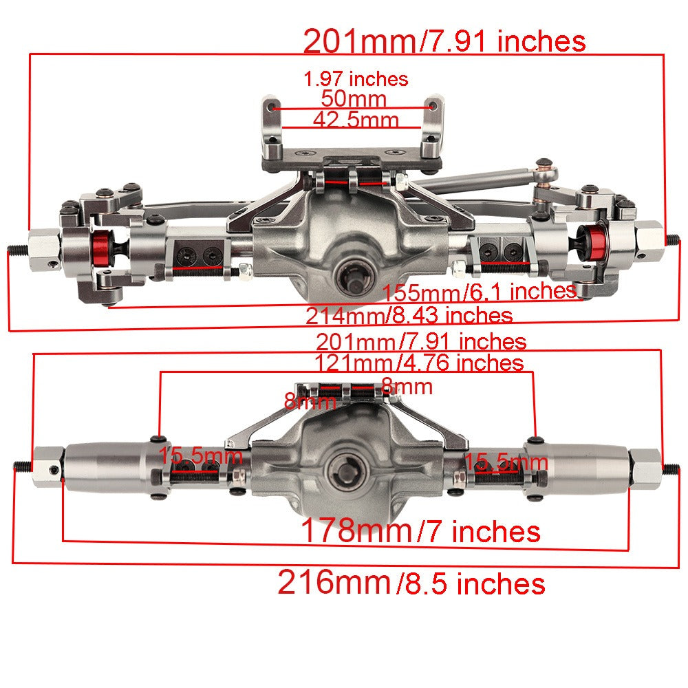 Metal Axle Upgrade Kit for 1/10 RC Crawlers, CNC Aluminum Front and Rear Straight Axles, SCX10 90046 90047