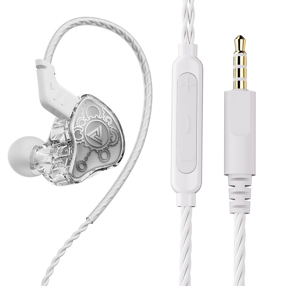 QKZ Hi7T Transparent Dynamic Resin Wired Earphones DJ Monitor HiFi Stereo Heavy Bass 3.5mm In-Ear Earbuds Volume Adjustable Mic for Sports Gaming Gym Music Studio