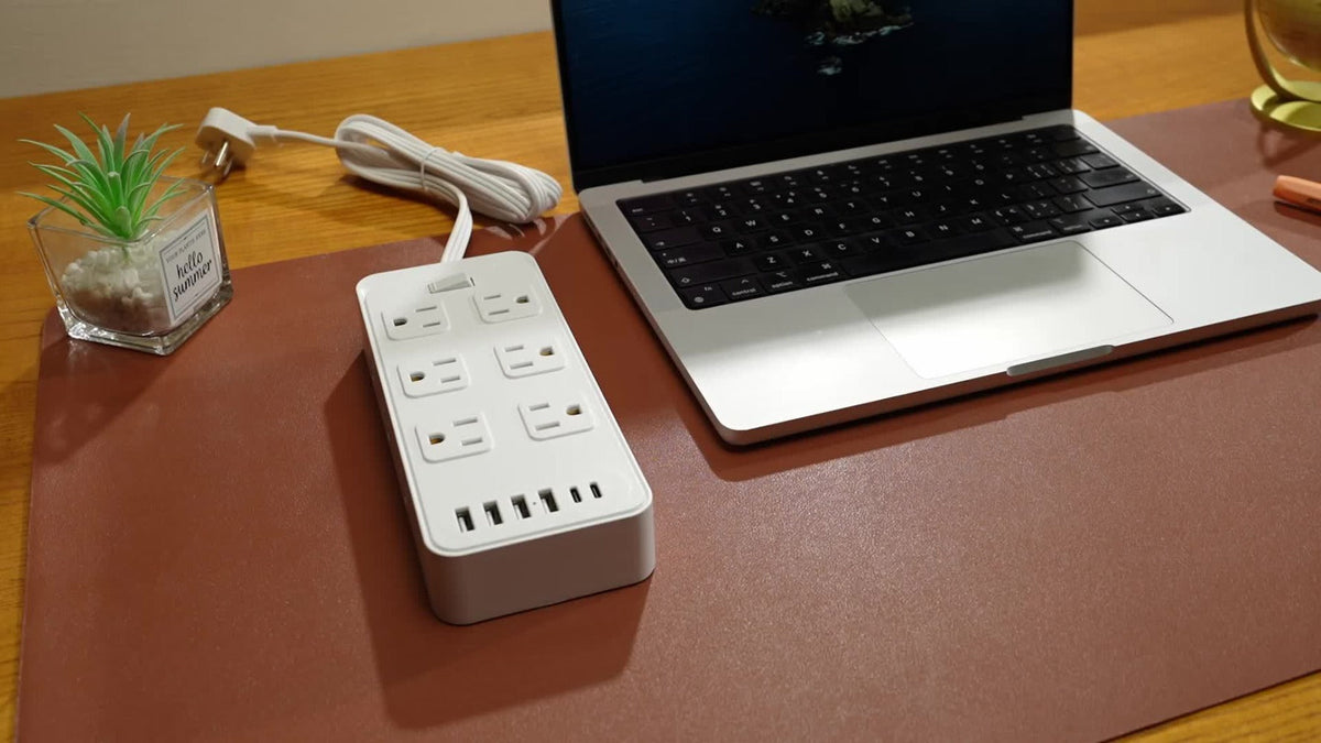 Flat Plug Power Strip 18-in-1 Fire-Resistant Surge Protector with 12 AC Outlets & 6 USB Ports (4 USB-A & 2 USB-C), 5ft Extension Cord, Charging Station for Home, Office & Travel