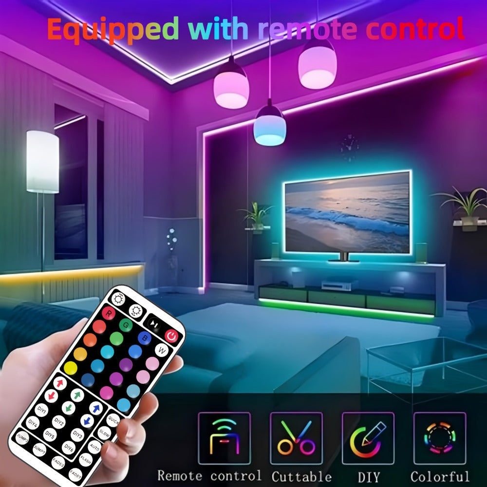 RGB LED Strip Lights 50ft/100ft – Color Changing Tape Light with 44-Key Remote, 20 Colors & 8 Modes, Easy Install, for Bedroom, Living Room, Kitchen, Bar, Wedding & Party Decoration
