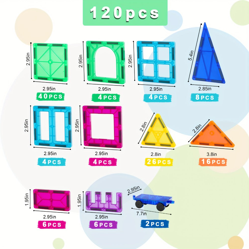 Magnetic Tiles Building Set, 120 Pieces with 2 Toy Cars, 3D Ramp and Garage Play for Ages 3+