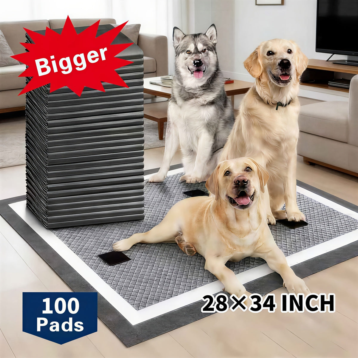 Puppy Pee Pads Jumbo Extra Large for Big Dogs - 6-Layer Heavy Duty Leakproof & Odor Control, Quick-Dry Super Absorbent Training Pads for Housebreaking, Senior Pets & Potty Training - 50 or 100 Pack