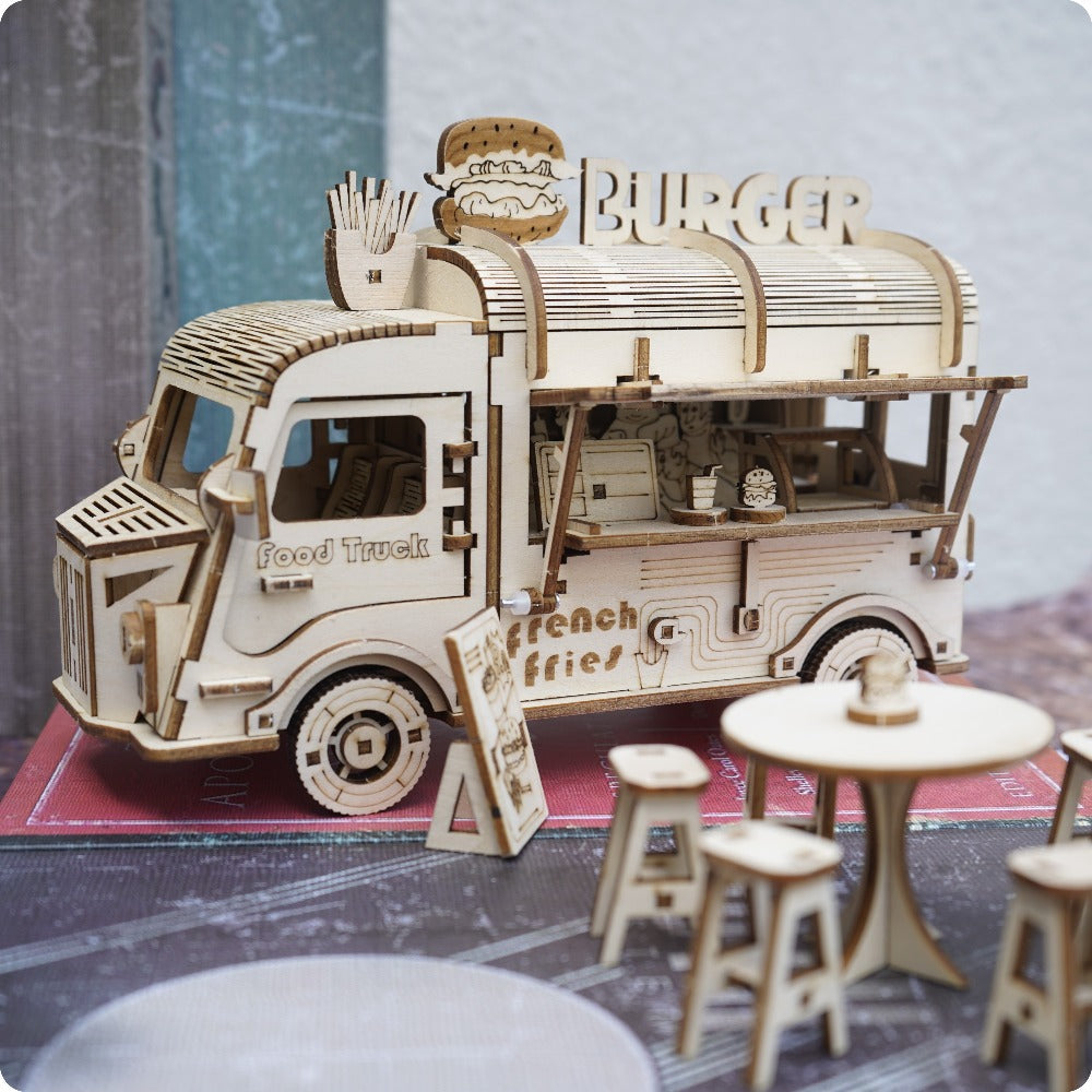 Basswood Food Truck Model Kit, DIY 3D Puzzle for Desk Display