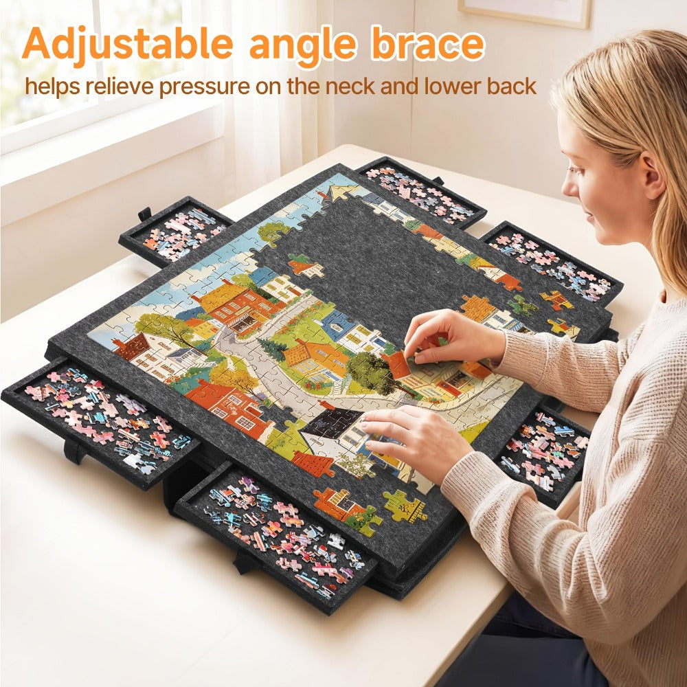 Roll-Up Puzzle Mat Board Extra Large – Foldaway Felt Mat for 1000 & 1500 Piece Jigsaw Puzzles, 6 Sorting Drawers, Portable Roll-Up Storage Solution for Puzzle Lovers Adults Seniors